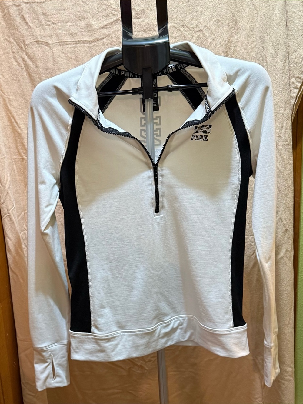 Pink Victoria's Secret White and Black Pull-Over  Active Top